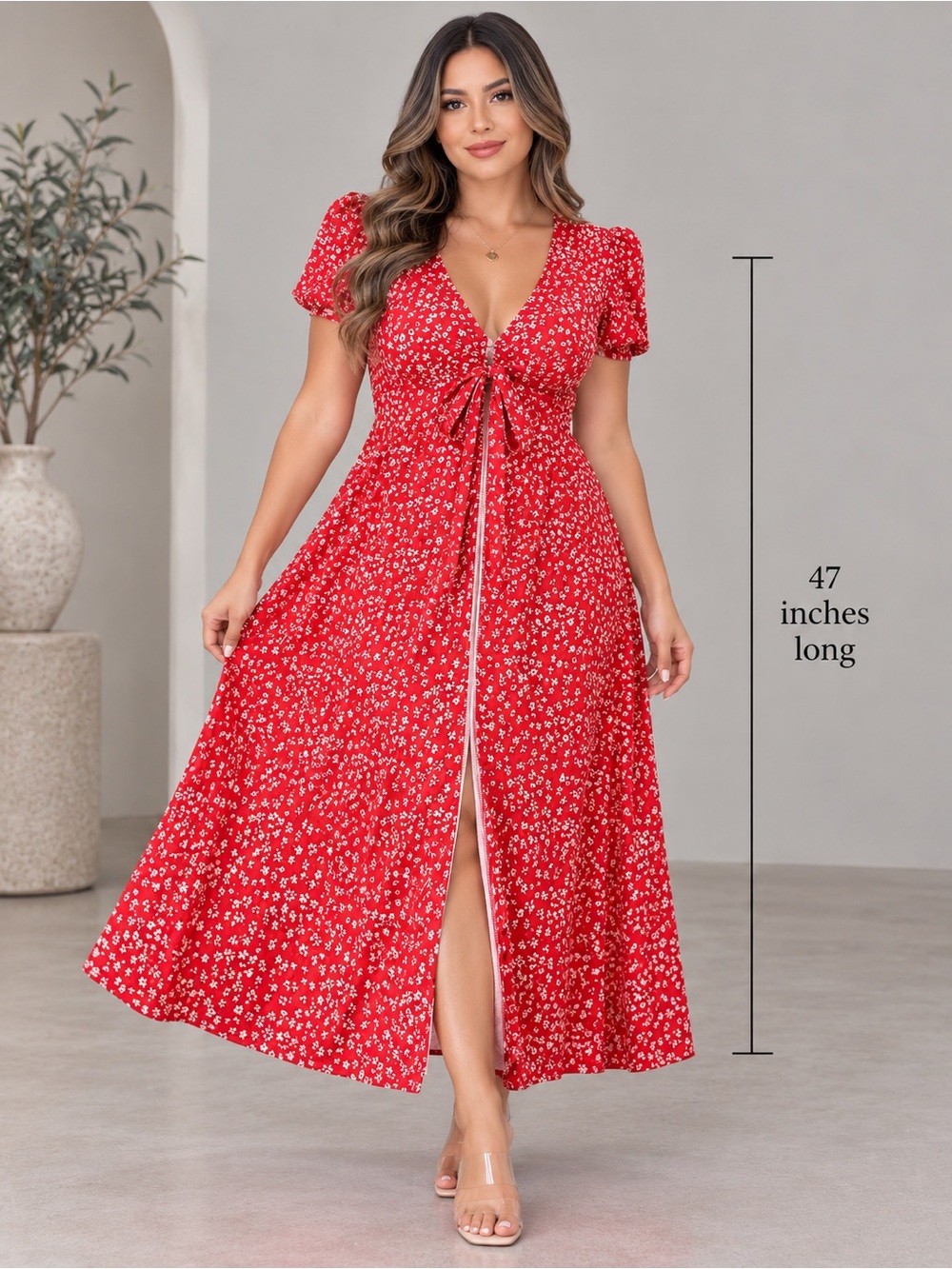 Cider Women's Red Floral A-Line Dress - Short Sleeve, Size Large
